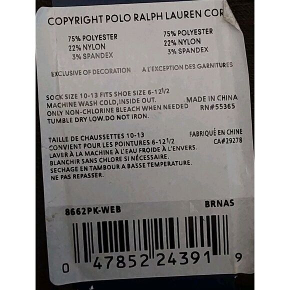 Polo Ralph Lauren Mens Brown Assorted Comfort Fit 3-Pack Crew Socks Size 10-13 - Picture 10 of 11